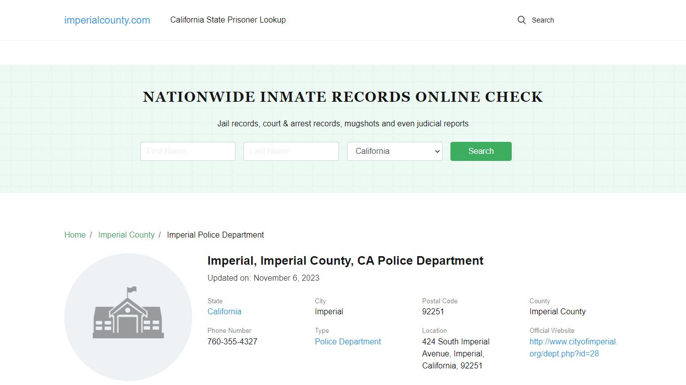 Imperial, CA Police - City Jail Inmates, Arrests